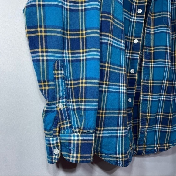 J. Crew Flannel Mens Medium Button Down Oxford Classic Preppy Office Work Teal - Picture 3 of 5